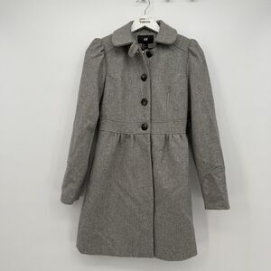 H&M Grey Wool Blend Button Front Peacoat Jacket Coat Size US 4 Preppy